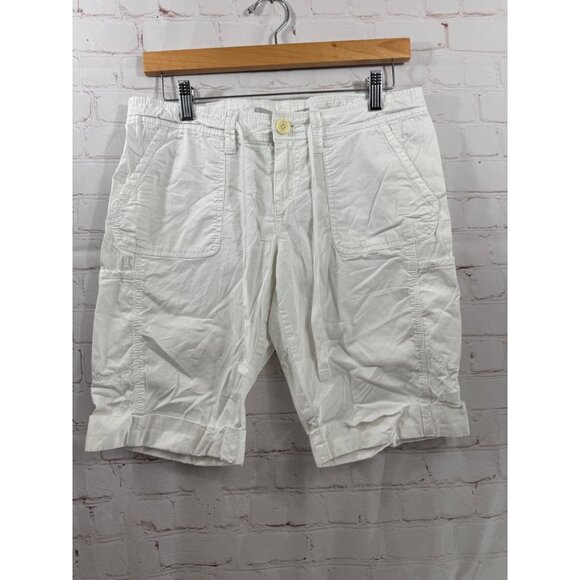 Old Navy Shorts Womens Size 6 White Low Rise Drawstring Waist Cuffed Hem (READ) - Picture 1 of 6